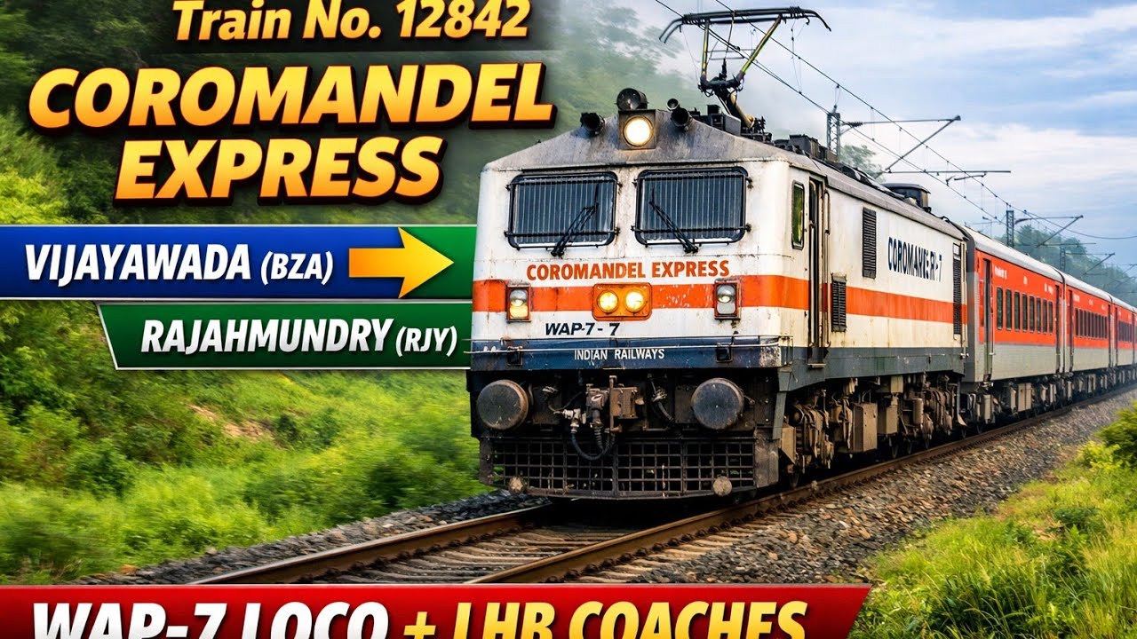 🚆Train No. 12842 – Coromandel Express Vijayawada (BZA) Rajahmundry (RJY) | WAP-7 Loco + LHB Coaches 