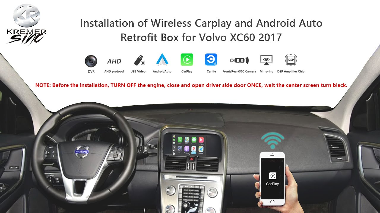 Installation of Wireless CarPlay and Android Auto Retrofit Box for Volvo XC60 2017