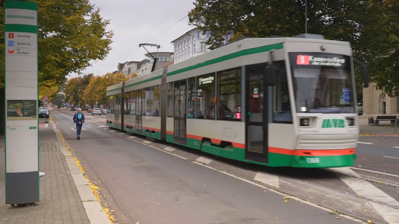 Germany, Magdeburg, tram 1 ride from Ambrosiusplatz to Magdeburg HBF