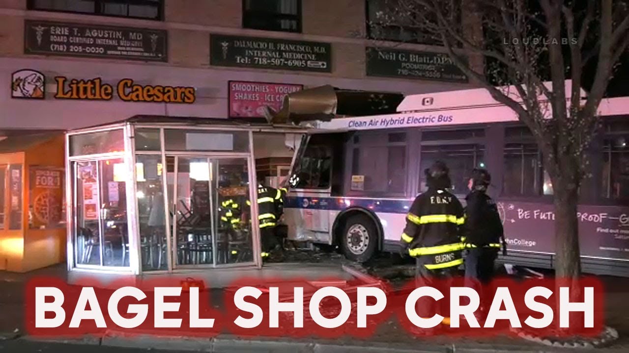 Bus slams into Queens bagel shop