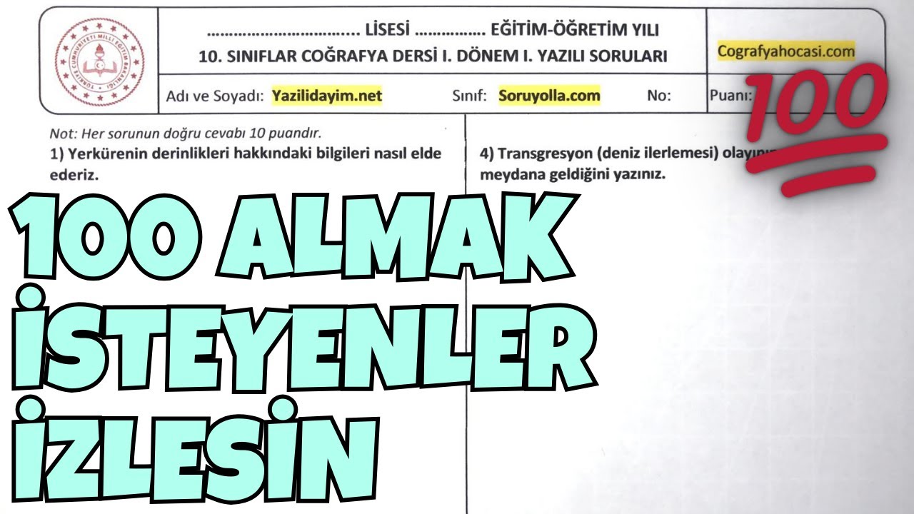 10.Sınıf Coğrafya 1.Dönem 1.Yazılı