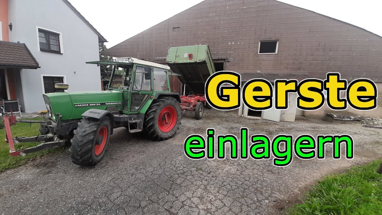 Gerste einlagern - zum Kraftfutter schroten | Fendt Farmer 309 LSA mit Welger 8 Tonner