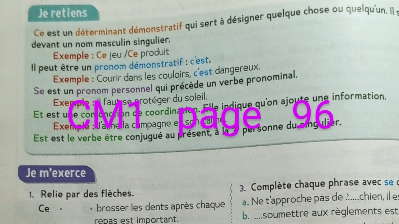 CM1 : Orthographe :Se/ce/est/et page 96 . Le trésor des mots