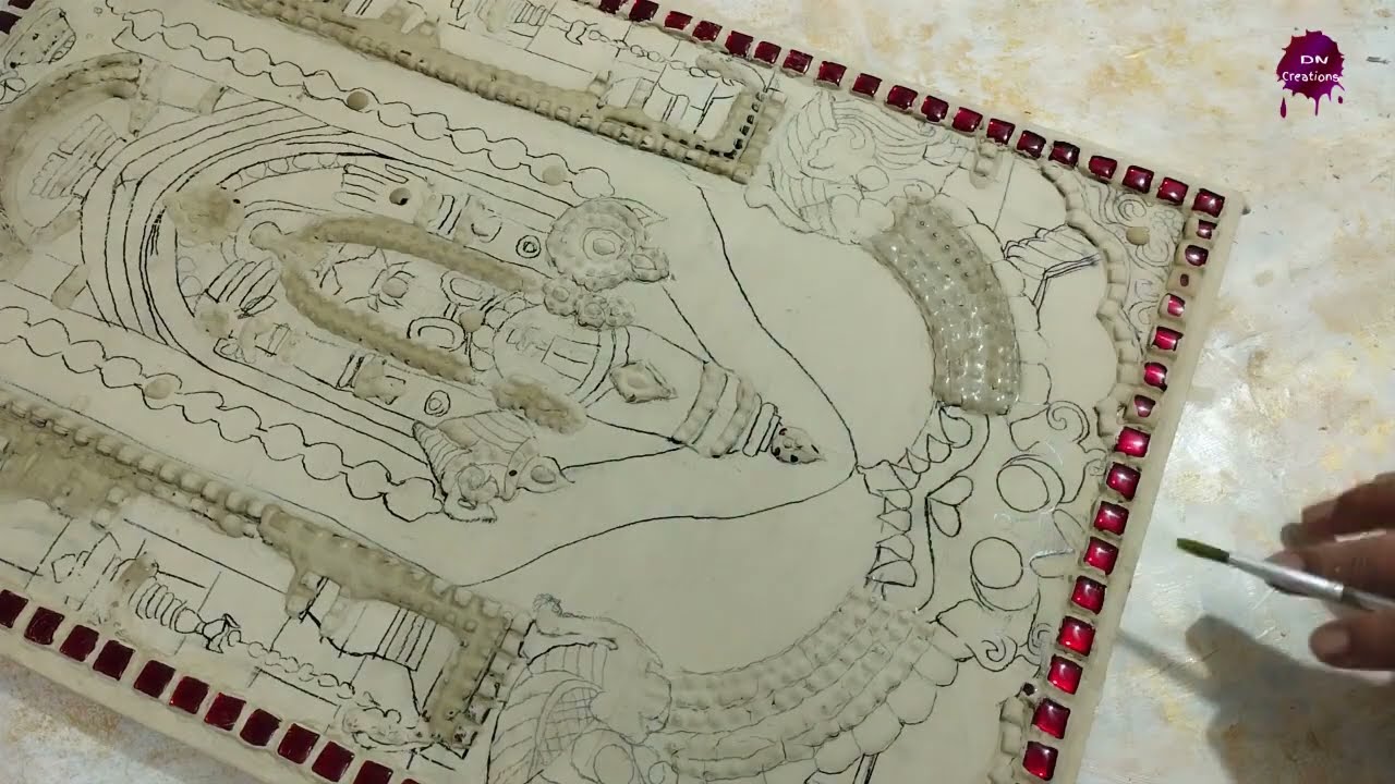 tanjore painting class 4| how to do muck work in tanjore painting ||tanjore painting in tamil