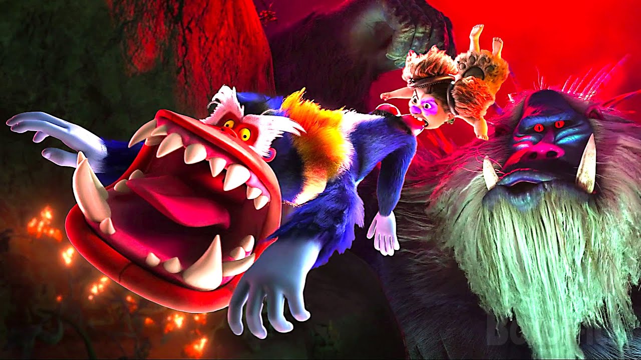 Las Hermanas Trueno salvan a los Hermanos Banana del Mono Gigante | Los Croods 2 | Clip en Español