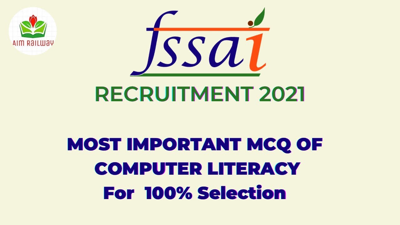 Computer literacy FSSAI 2022 MCQ || CLASS 01