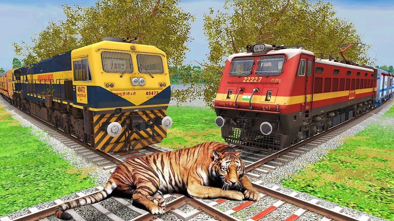Two Trains vs Tiger | Stops the Train | BeamNG.Drive - Train Simulator