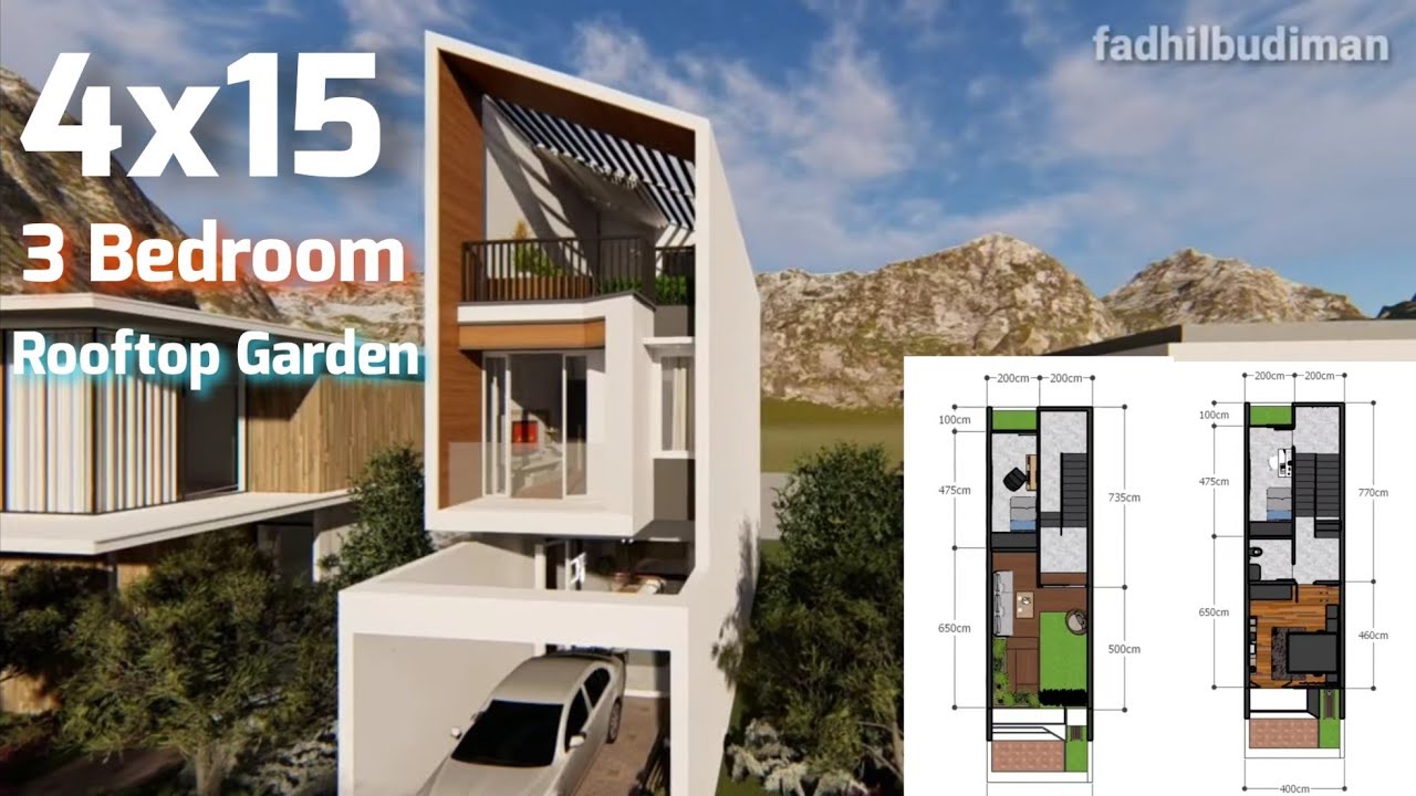 4x15 House Design With 3 Bedroom And Rooftop Garden / Desain Rumah Kecil Modern Split Level