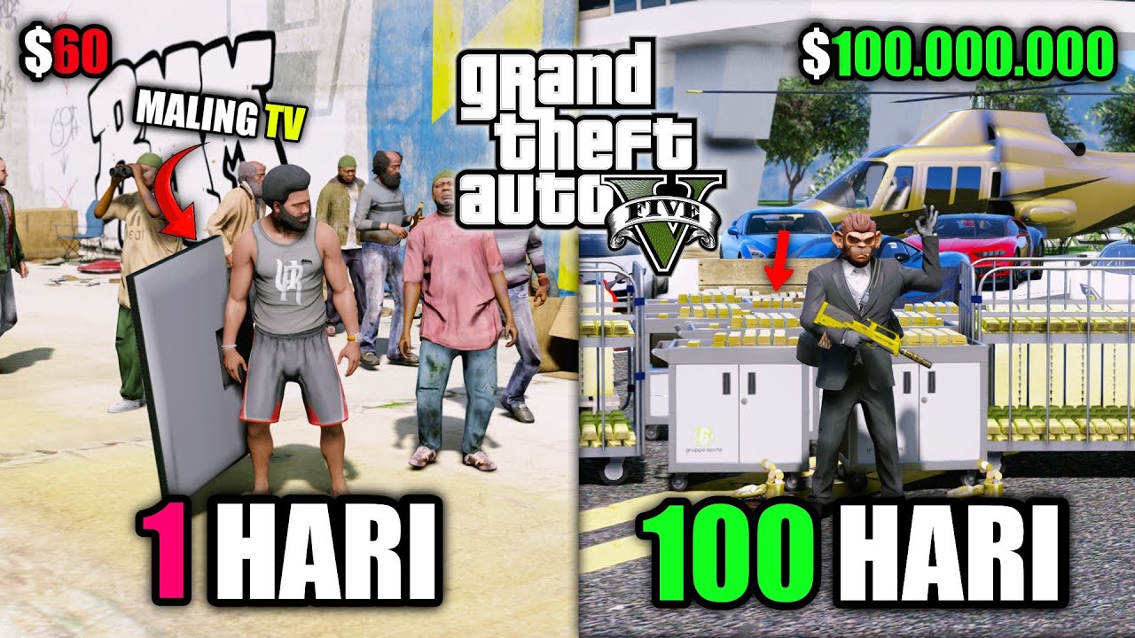 100 HARI DI GTA 5 !! DARI SEORANG TUKANG PALAK SAMPE JADI PERAMPOK PALING DITAKUTI GTA 5 MOD