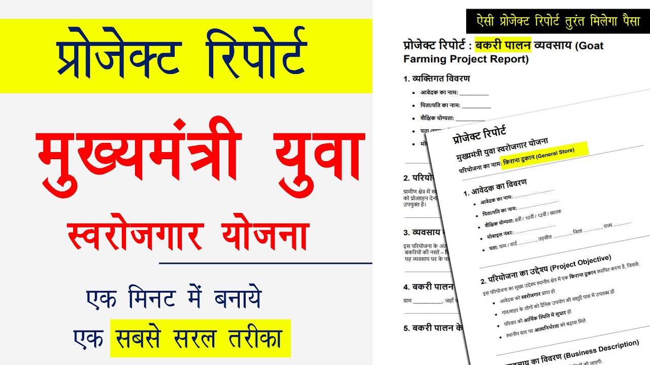 Project Report for Mukhyamantri Yuva Swarojgar Yojana ।मुख्यमंत्री युवा स्वरोजगार प्रोजेक्ट रिपोर्ट