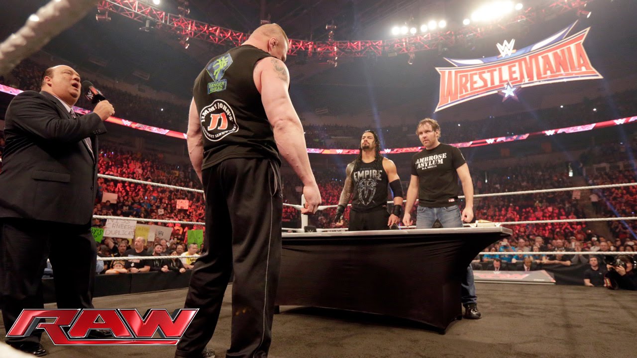 Dean Ambrose confronts Brock Lesnar during their WWE Fastlane contract signing: Raw, Feb. 8, 2016
