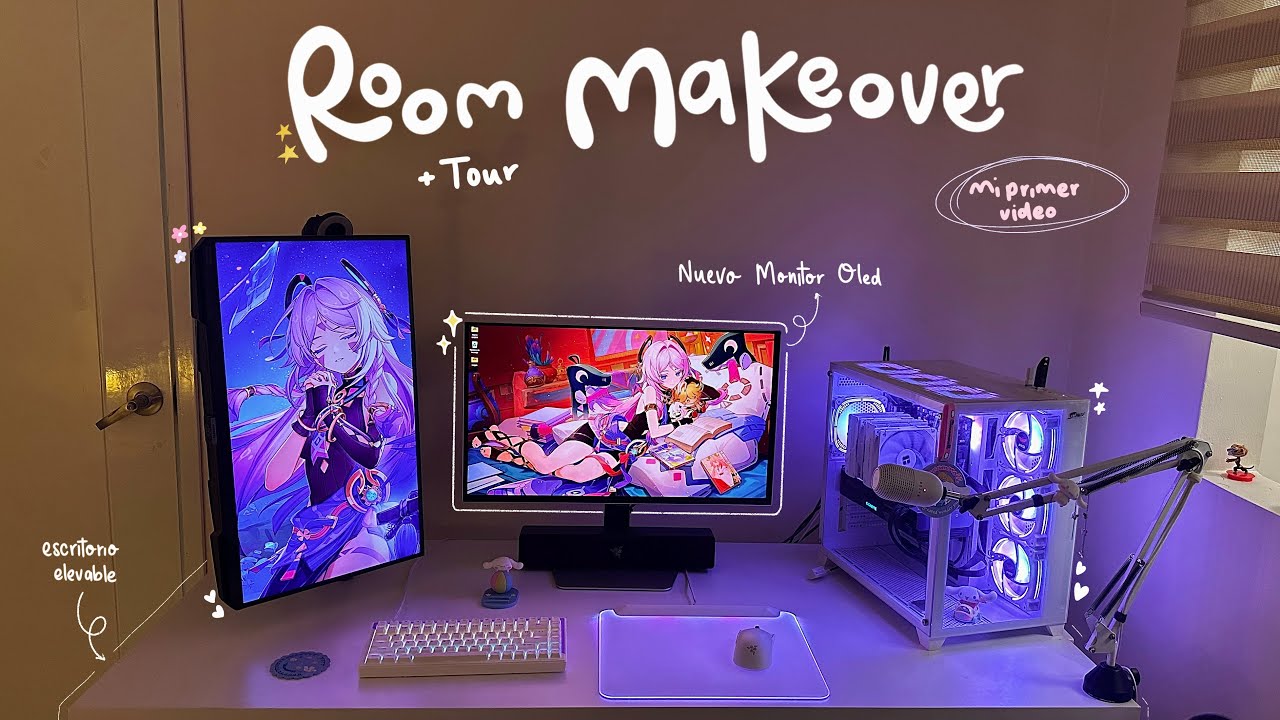 Room makeover | Nuevo monitor OLED + escritorio elevable | Primer video ♡