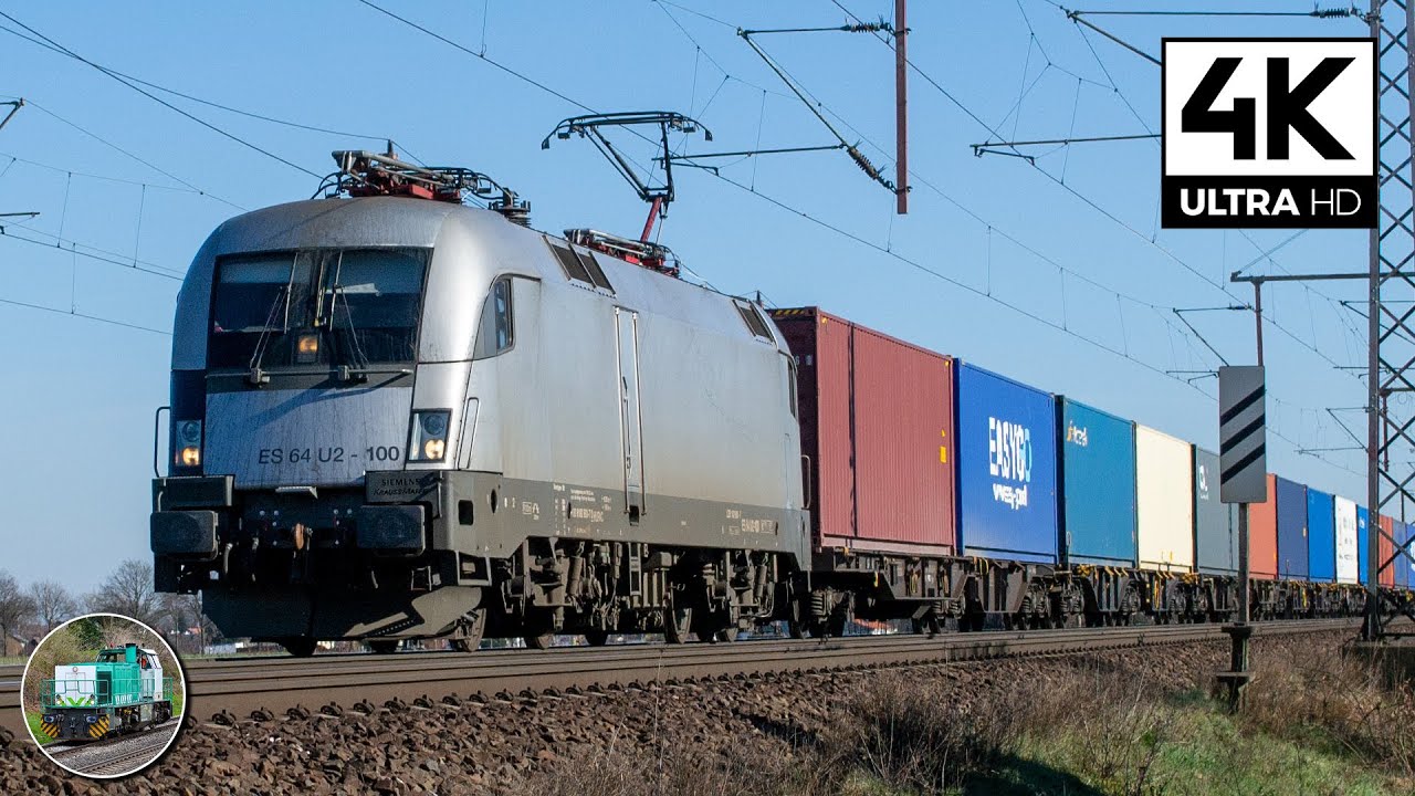 [4K] TAURUS! Bahnlogistik24 182 600 with container train passes Dedensen/G&uuml;mmer!