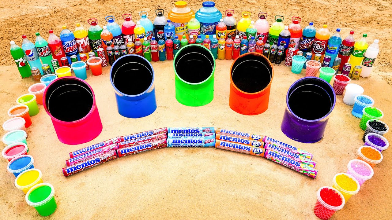 Big Toothpaste Eruption from Different Pipe Holes with Gallon of Coca-Cola, Pepsi, Fanta & Mentos