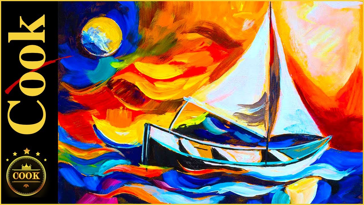 Sailboat Sunset Abstract Beginner Acrylic Step by Step Tutorial with Ginger Cook
