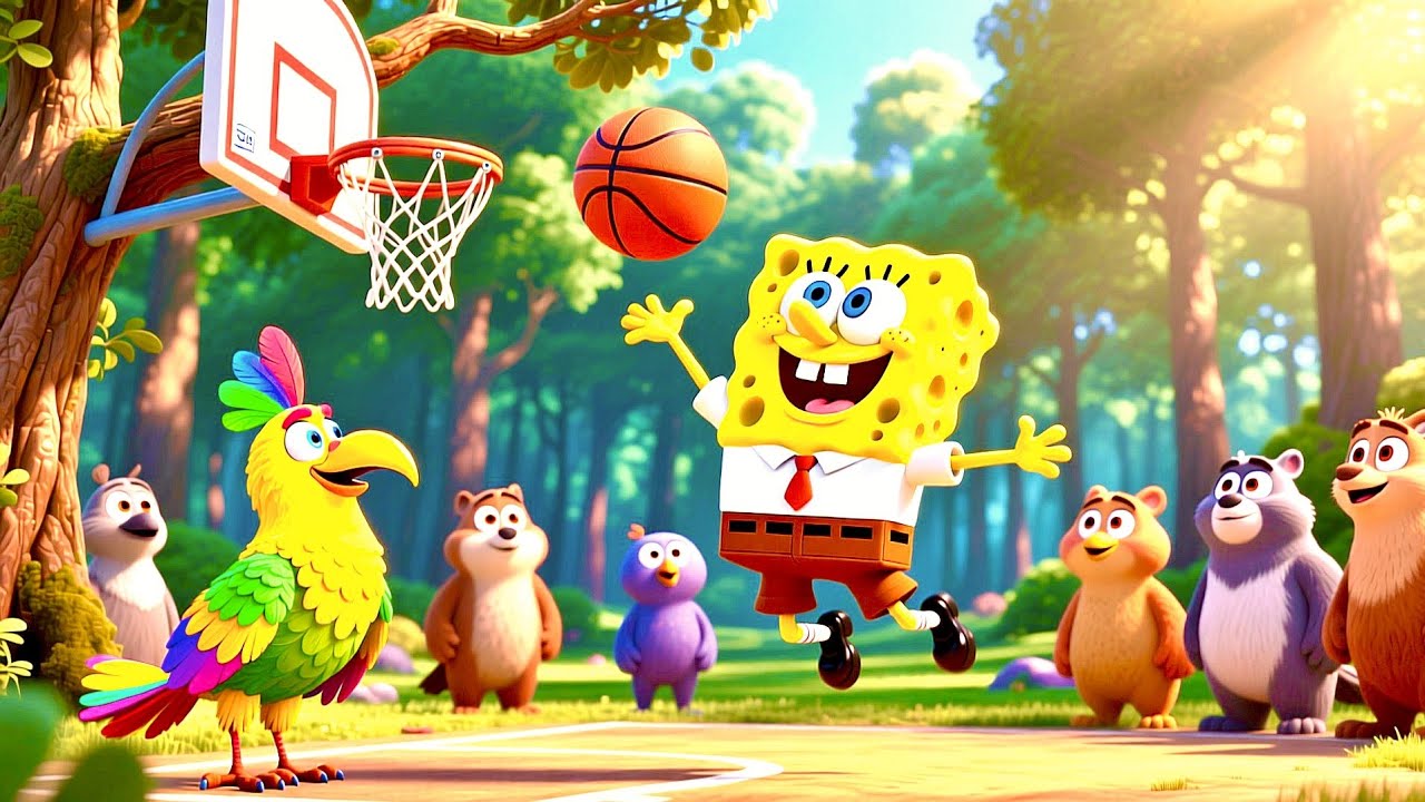 The story of the forest animals and SpongeBob with a basketball game،#storytime #cartoon 