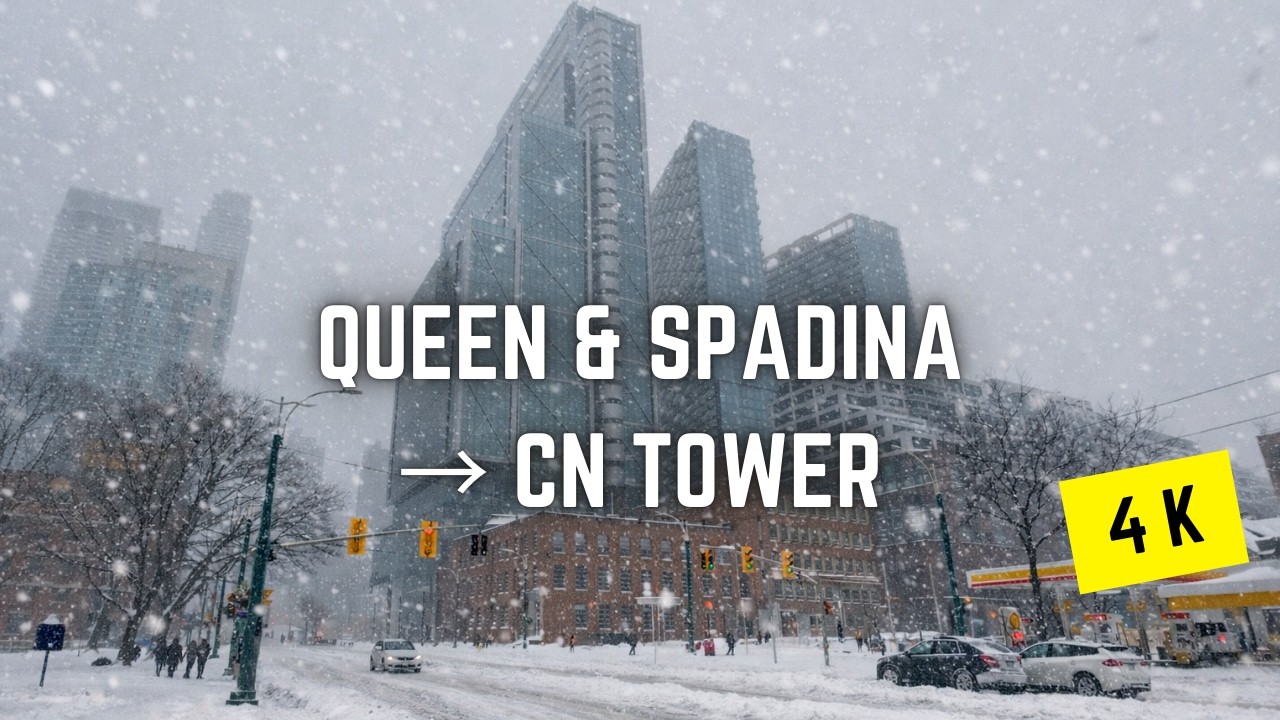 Toronto 🇨🇦 Winter Walking Tour | Snowy Queen & Spadina to CN Tower via Clarence Square, 4K