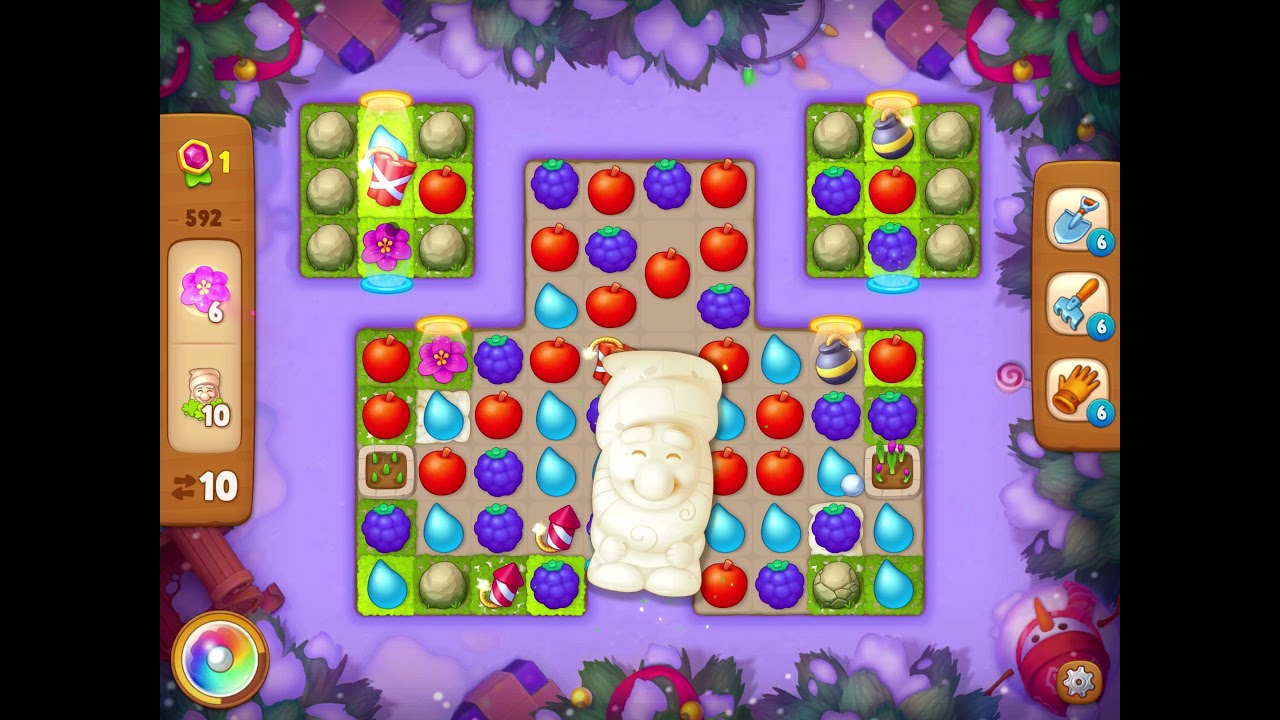 GardenScapes Level 592 no boosters (18 moves)