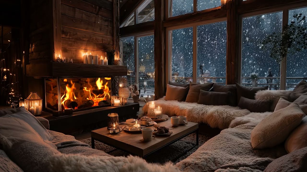 Peaceful Fireplace & Soft Piano Music | Cozy Winter Night Ambience for Sleep and Relaxation