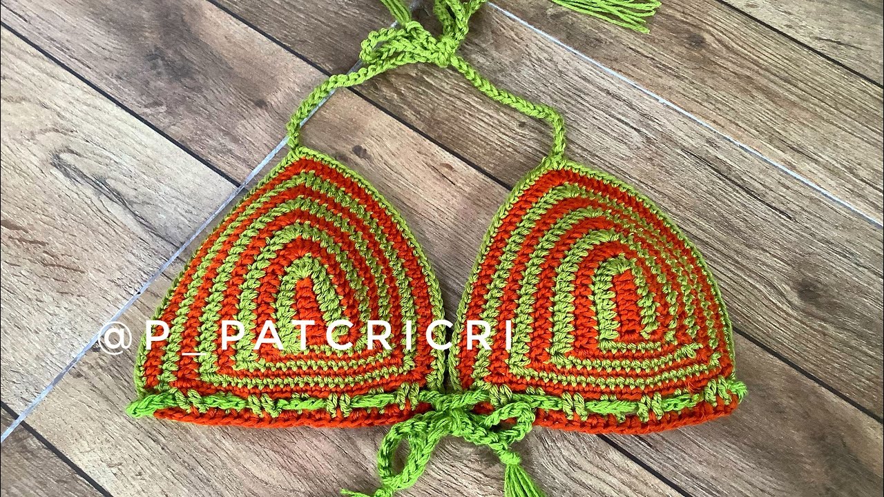 ถักโครเชต์บิกินี่ สลับสี แบบง่ายเบื้องต้น/Crochet Cups bikini combine coulor
