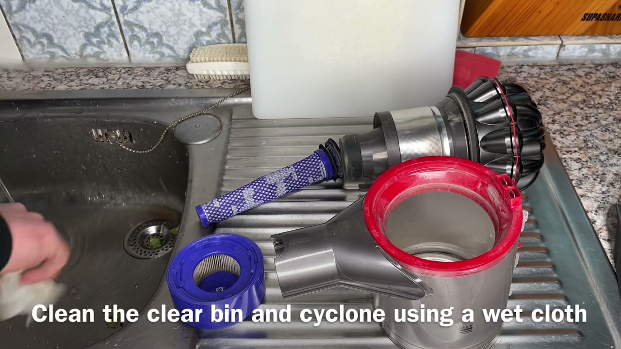 How to clean your Dyson V8 Animal + (clear the bin, cyclone unit, filter A and filter B) SV10 DIY