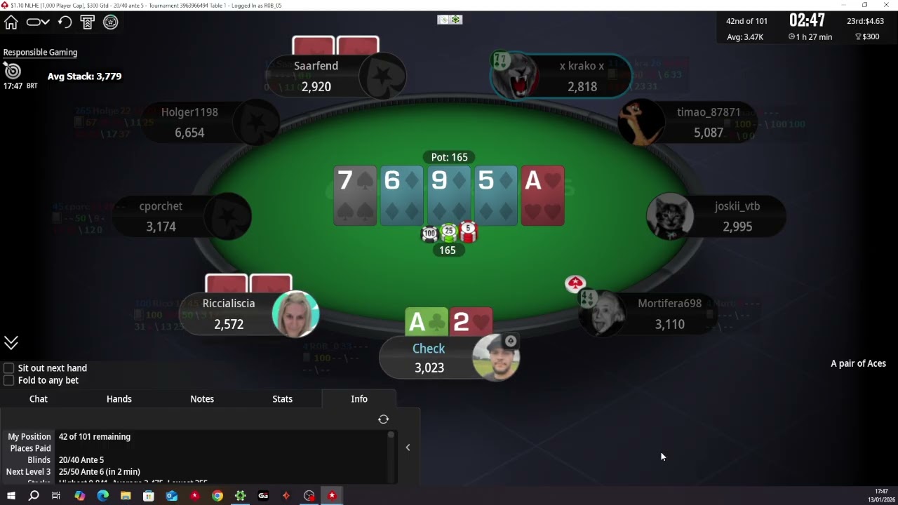 De 1 a 100 Dolares Jogando Poker Online no Pokerstars 42º a 43º e  Torneio
