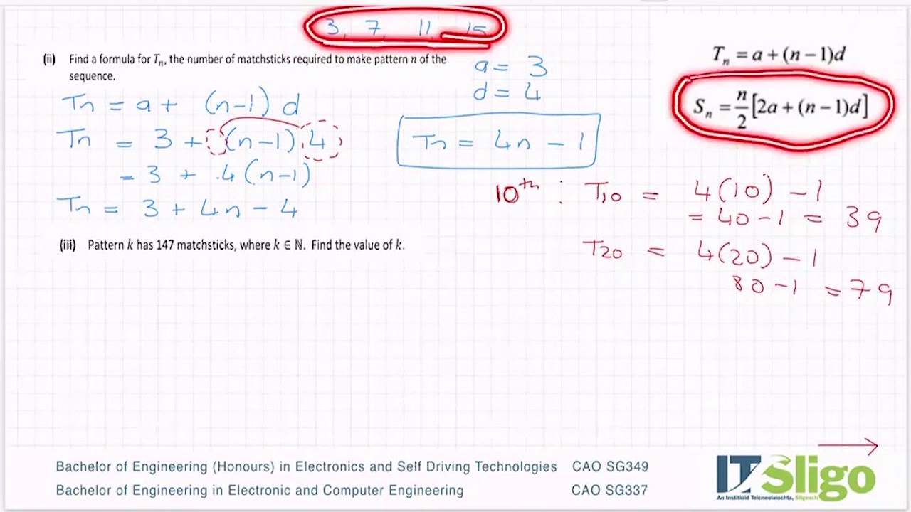 Sequences and Patterns 2020 Paper 1 Q9 Leaving Cert Ordinary Level Maths