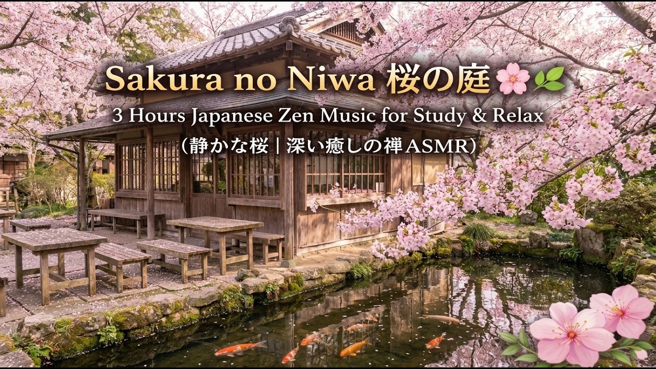 Sakura no Niwa 桜の庭 🌸 3 Hours Japanese Zen Music for Study & Relax