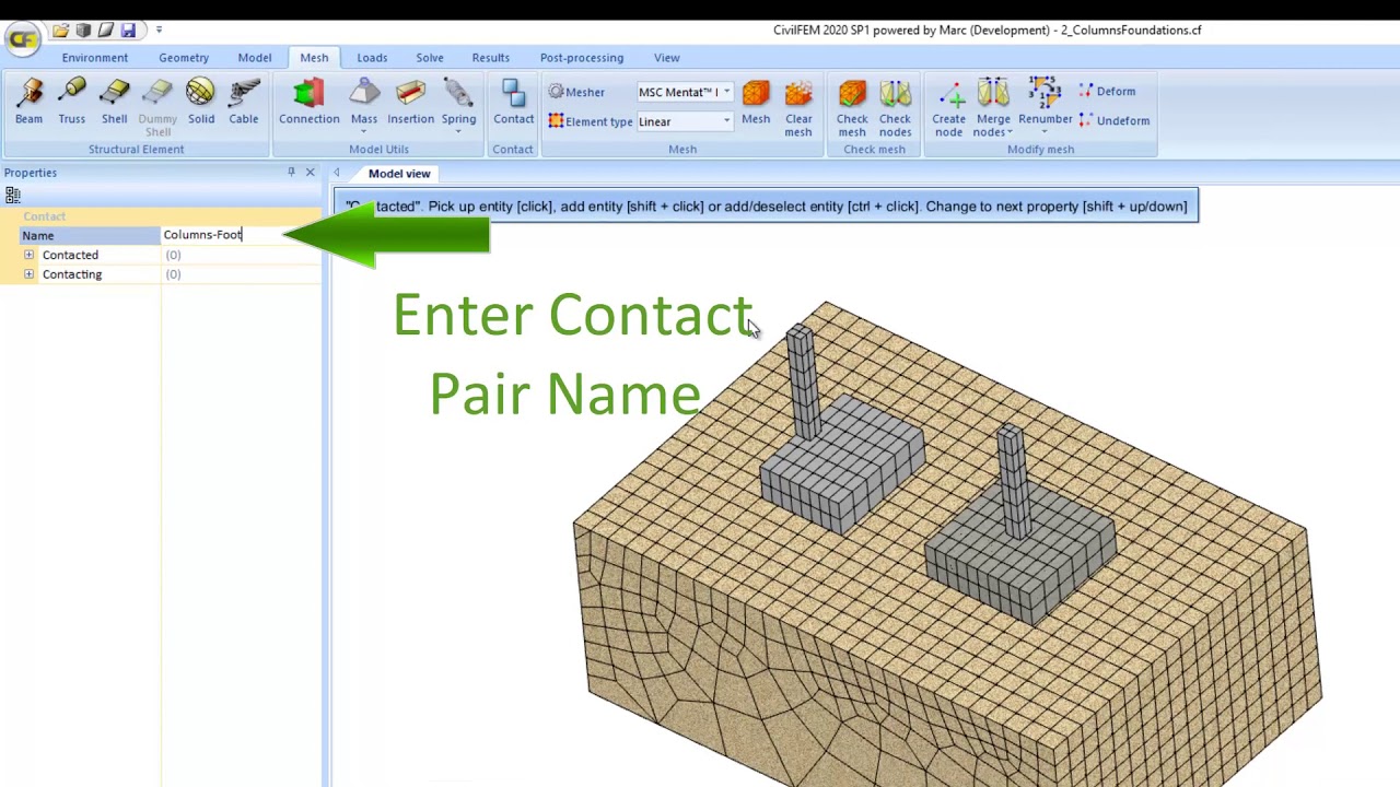 Free FEM Course for Civil Engineering:  Definition of Contacting - Contacted structural elements.