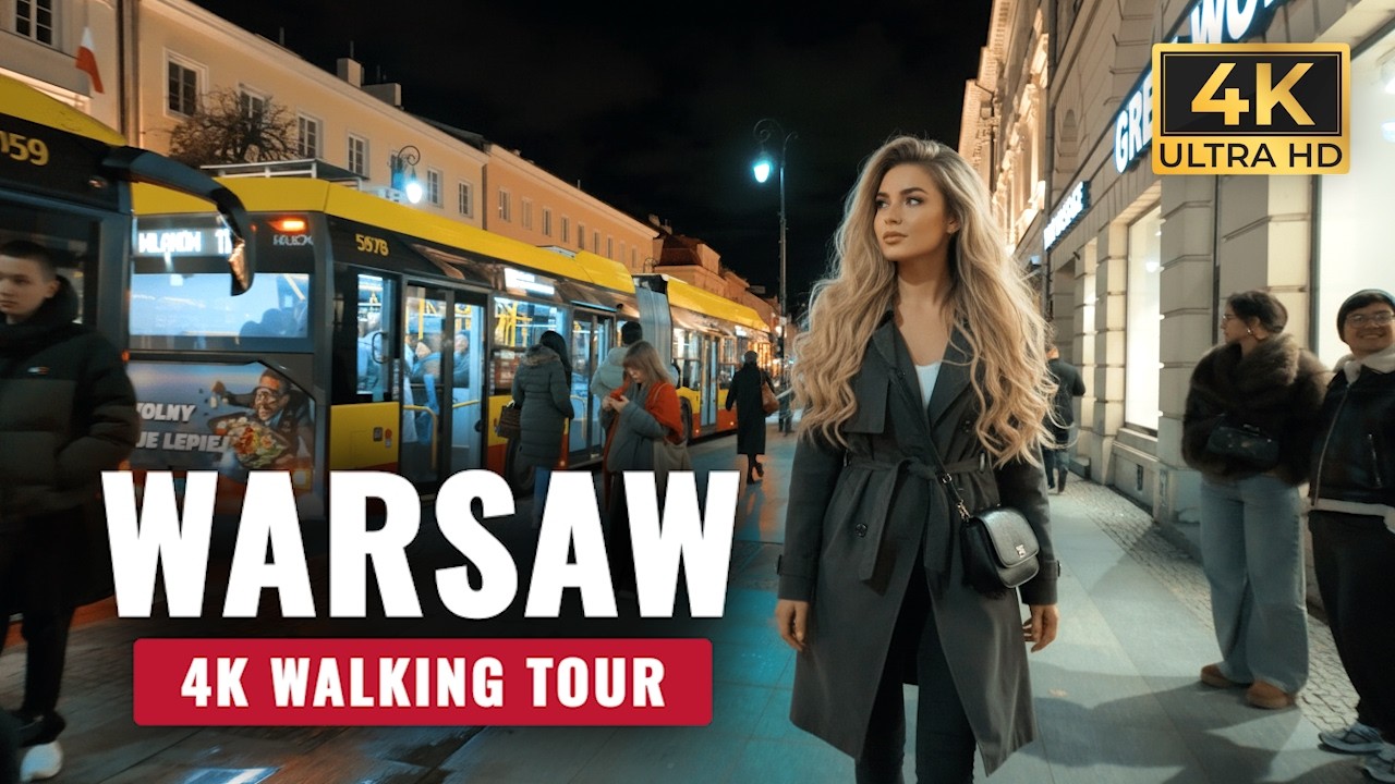 Experience Calm Nightlife in Warsaw – 4K Walking Tour – Poland