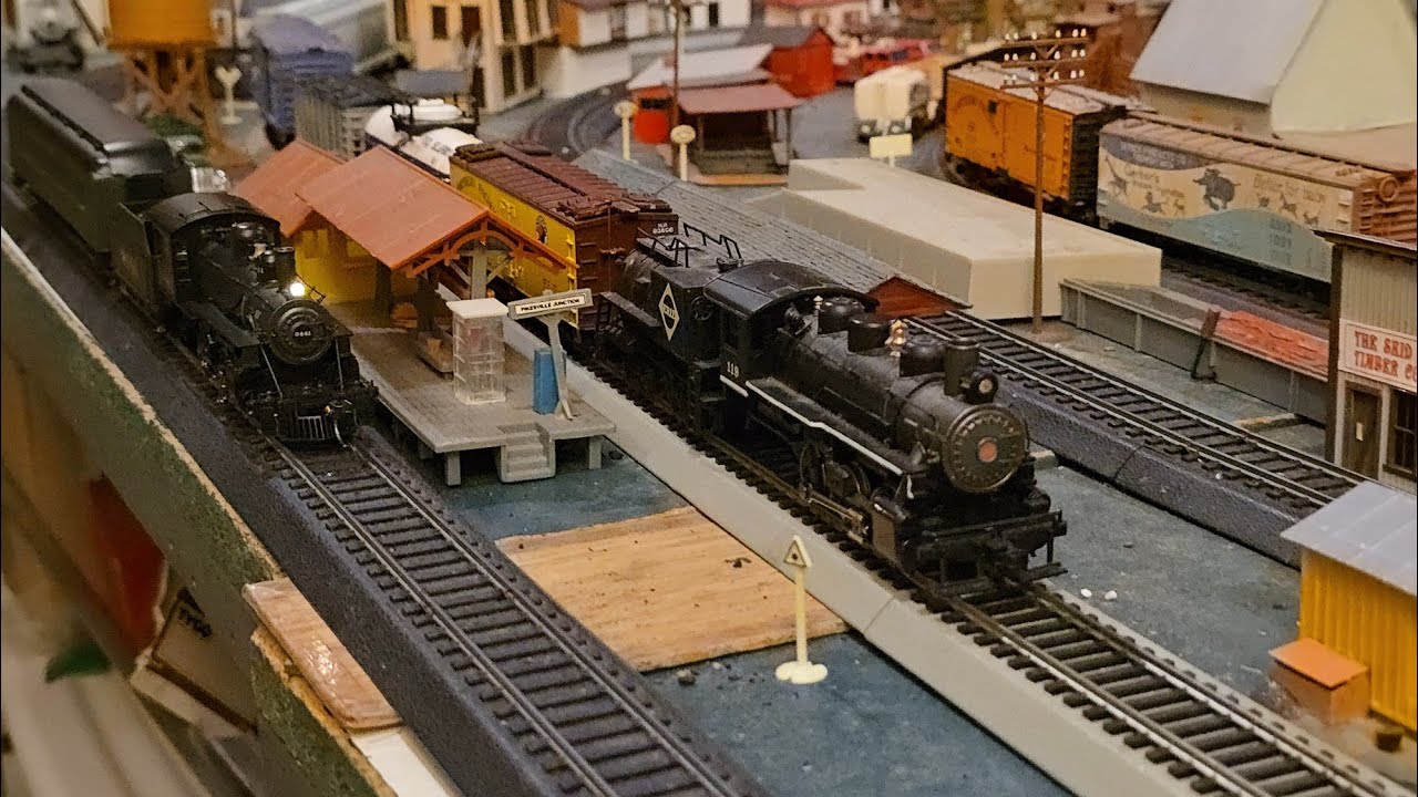 Steam and Diesel Traffic at Pikesville Junction Model Railroad 