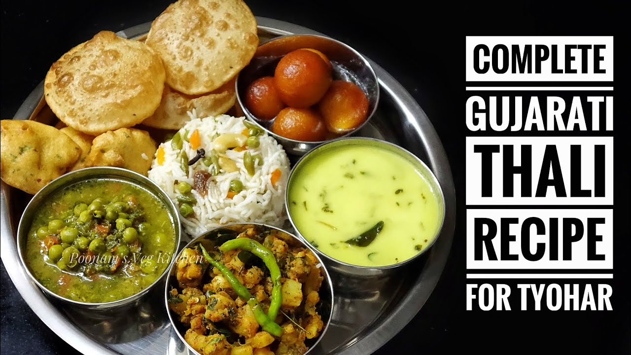 Tyohar ki Full Gujarati Thali Recipe - Hare Matar ki Sabji/ Gujarati Kadhi/ Aloo Bhaji/ Veg Pulao