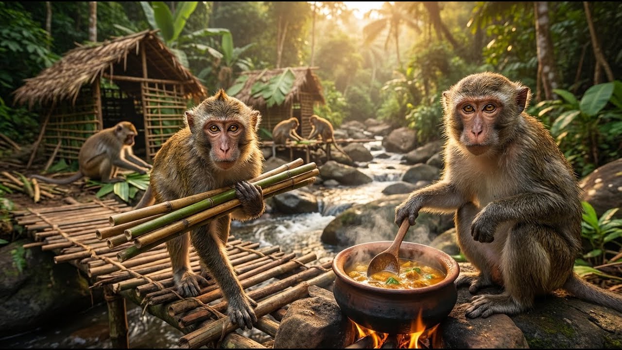 Monkeys Build a Village & Cook Like Humans | Authentic Wildlife Documentary
