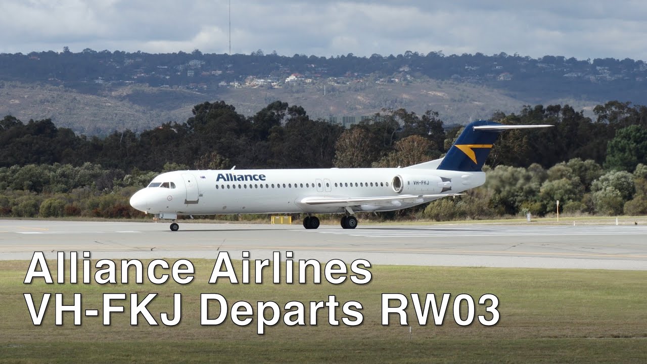 Alliance Airlines Fokker 100 (VH-FKJ) Departs RW03 at Perth Airport (YPPH)