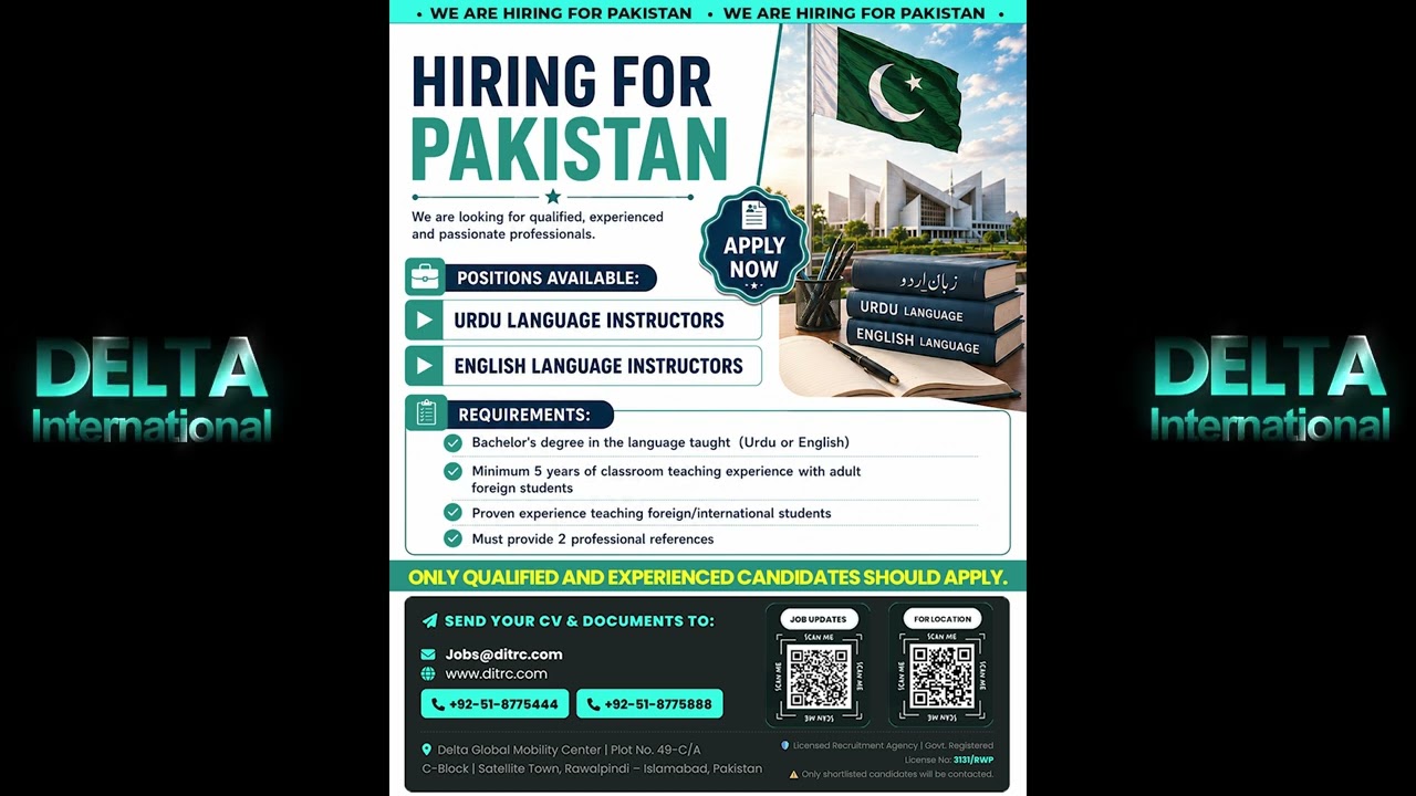 NOW HIRING Teachers in Pakistan | English & Urdu | APPLY TODAY Delta International | 2026
