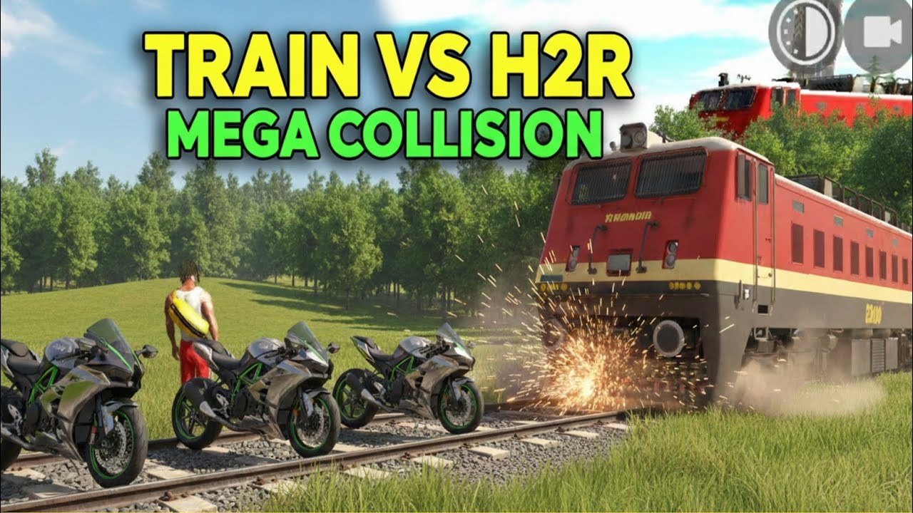 😱😲Ninja H2R vs Train Mega Collision #IndianBikeDriving3D #gaming #games #train #ninjah2r 