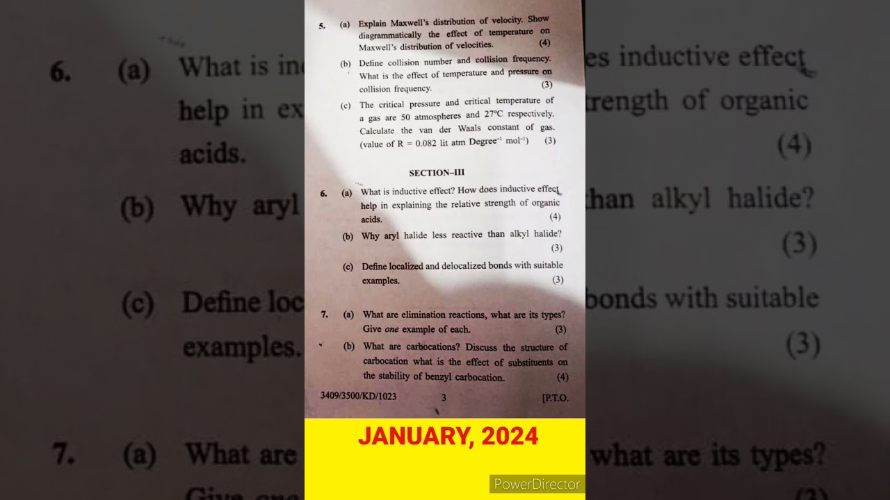 B.Sc 1st SEM, CHEMISTRY QUESTION PAPER || JANUARY 2024 || KUK ||