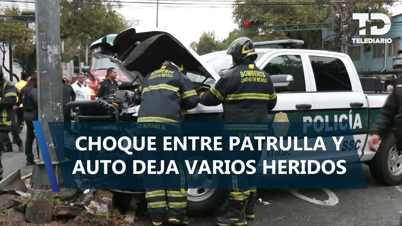 Patrulla choca contra auto entre Av Hidalgo y Rojo Gómez; reportan 3 policías y un civil heridos