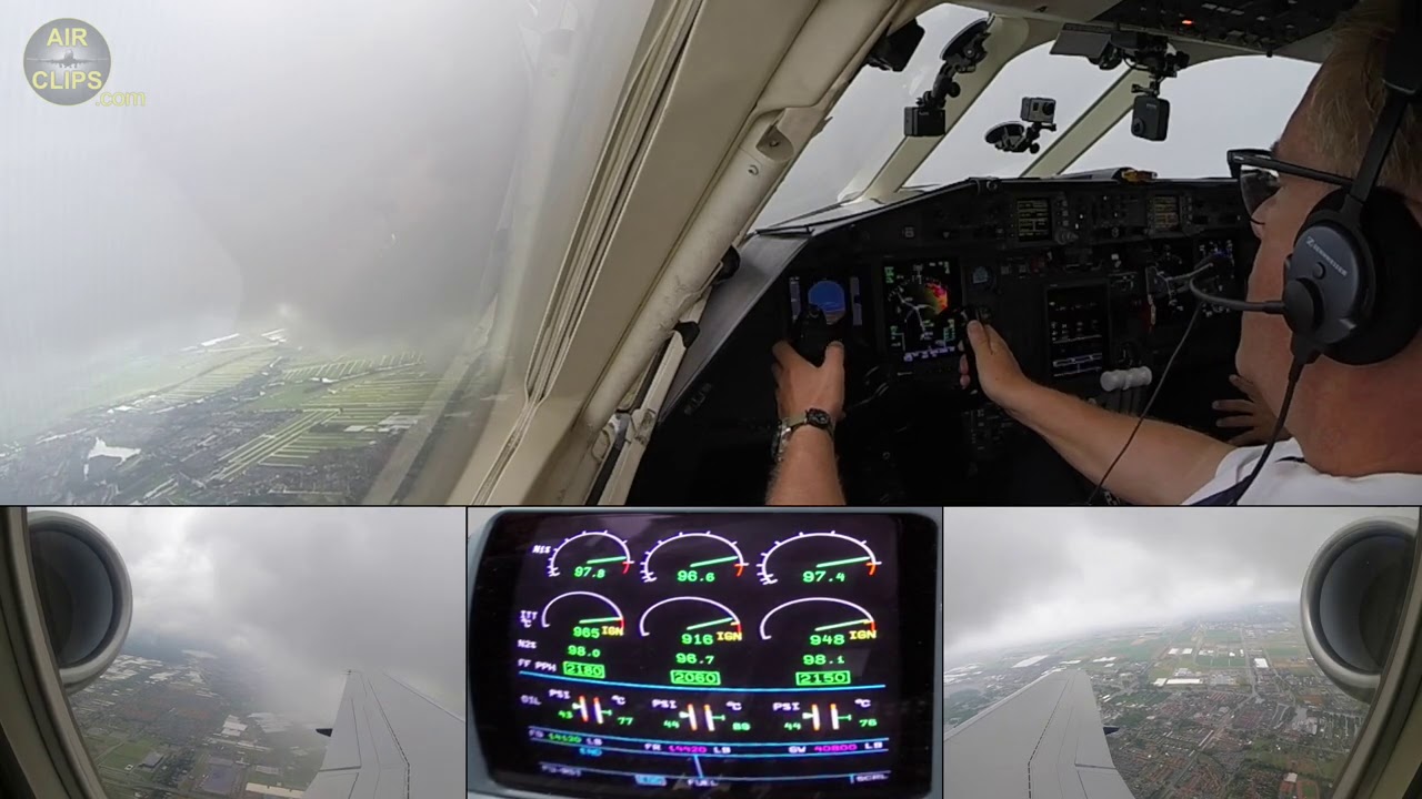 Three-engines Falcon 900 Jet into bad weather! Captain Rob taking off out of Amsterdam! [AirClips]