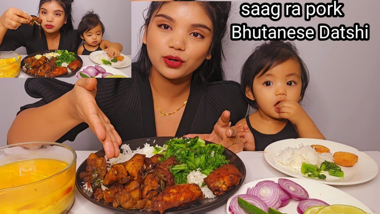Pork curry with saag and chicken ani Dachi/ama chori mukbang 