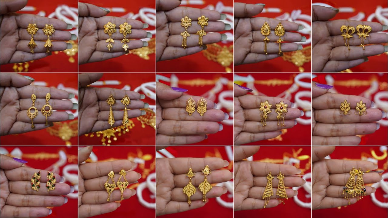 Gold earrings tops designs for daily use/1 gram daily wear gold earrings designs/gold stud earrings/