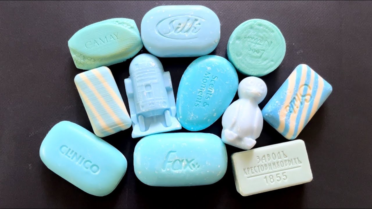 BLUE SOAP SET *645 | ASMR soap | Cutting dry soap (no talking) | #soapcarving #sabun