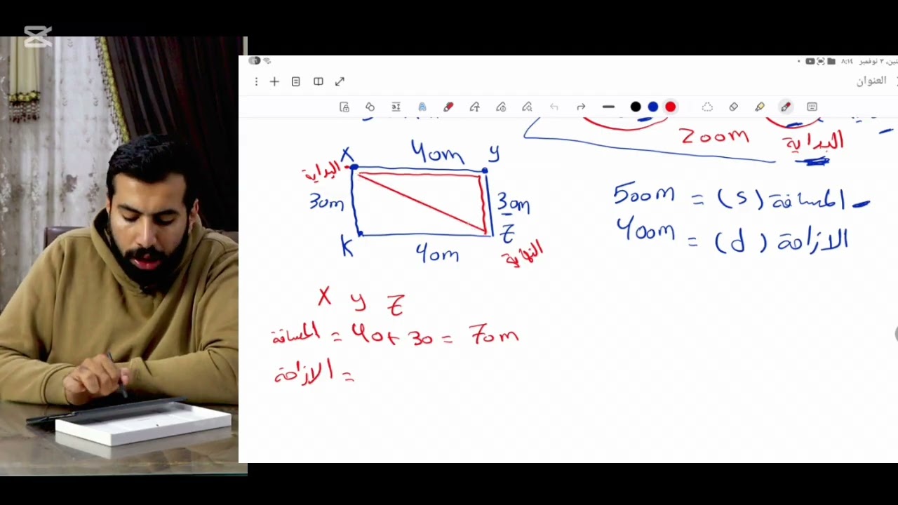 الحركة والمسافة والازاحة والكميات القياسية والمتجهة 