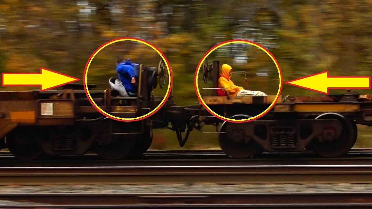 2 People Riding On A 60 MPH Train Outside!  Train Hopping