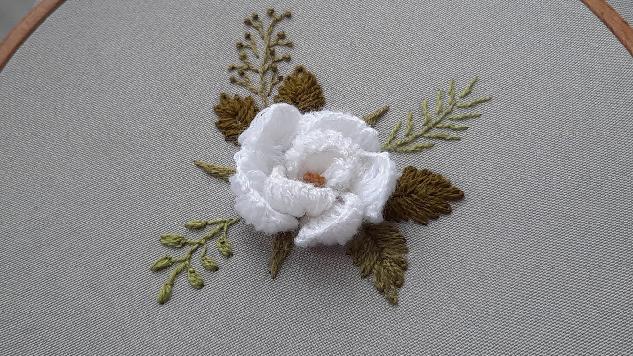 3D White Roses  - White Embroidery - step by step