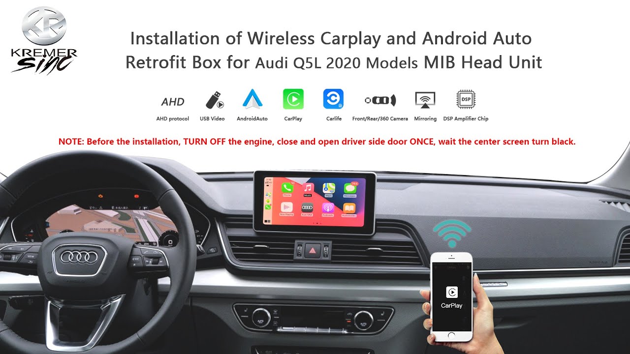 Installation of Wireless Carplay & AndroidAuto kSmart auto Box for Audi Q5 2020 Models MIB Head Unit