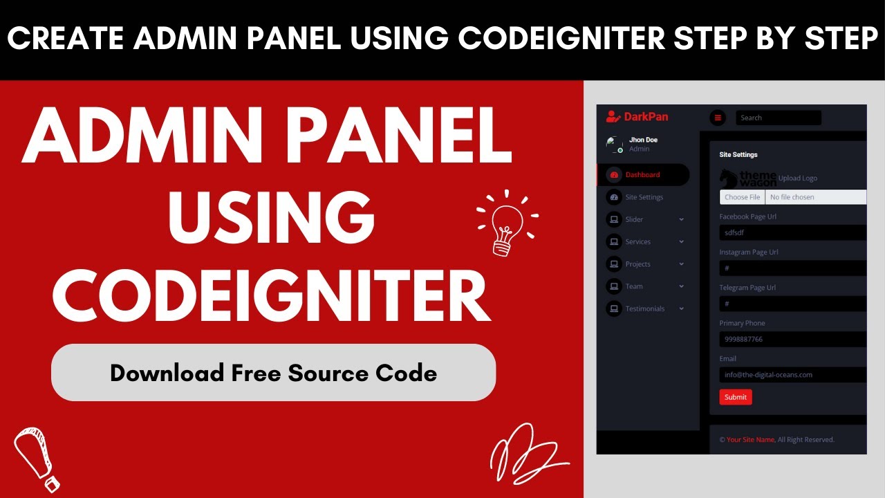Admin Panel Tutorial in CodeIgniter 3 Step by Step in Hindi | Download Admin Panel Free Source Code
