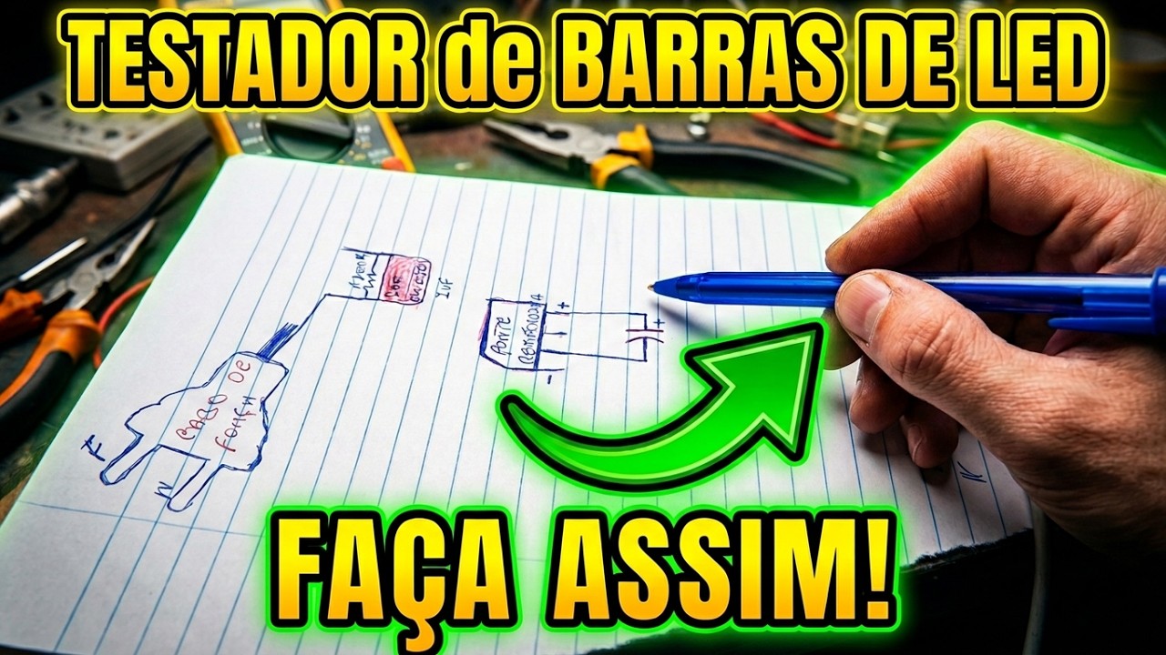 Esquema elétrico, testador de barras de led, diodos de alta tensão, identificador de tensão dos led.