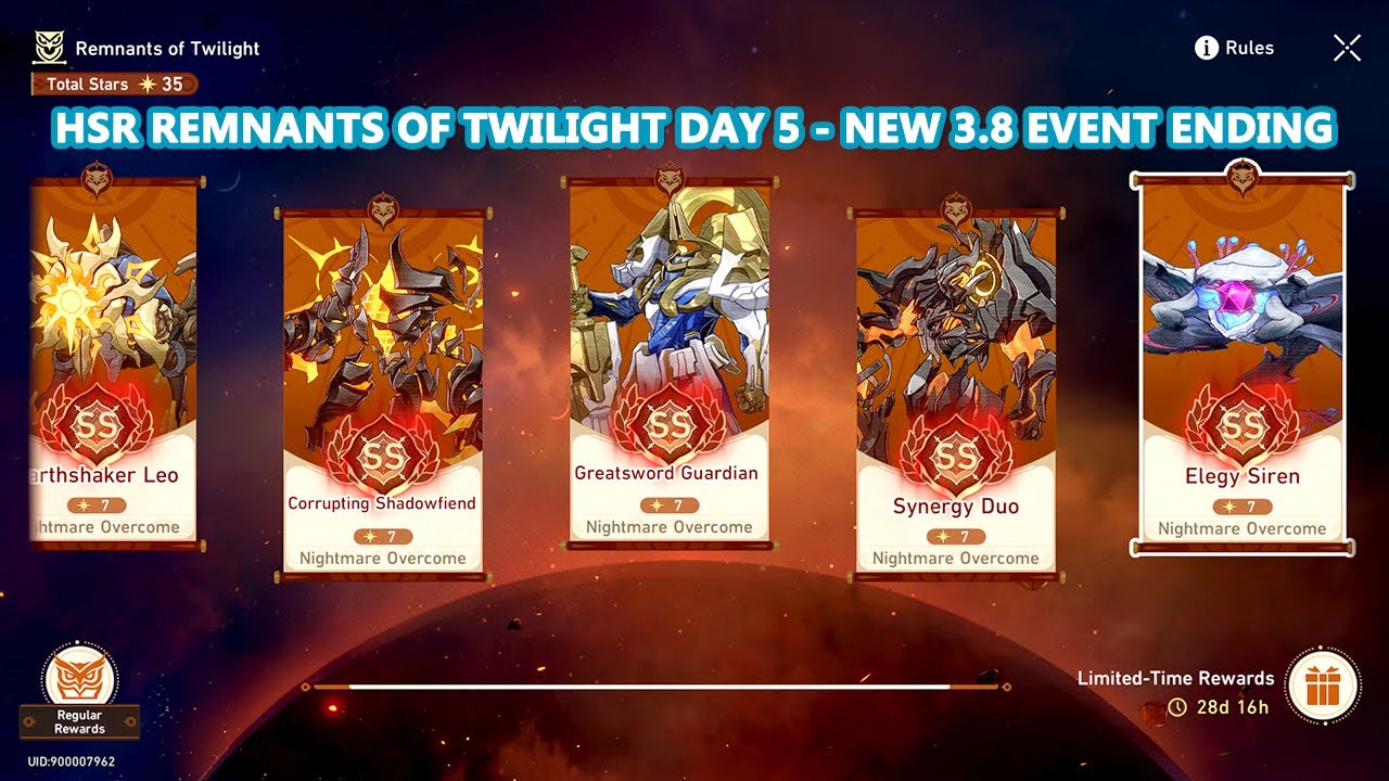 HSR Remnants of Twilight Day 5 - Free Trial Character SS Rank Gameplay | New 3.8 Event Ending