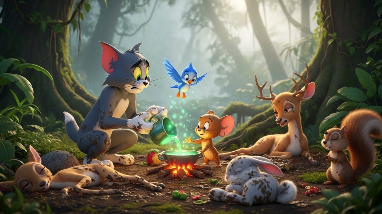Tom & Jerry Help a Tiny Blue Bird Heal the Jungle